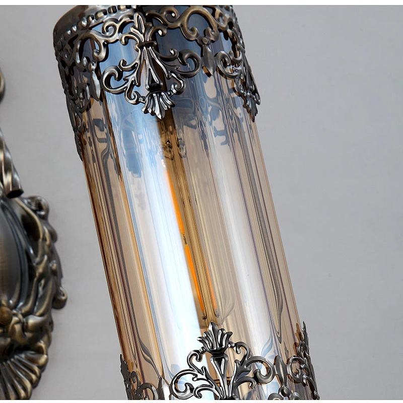 15W E27 single-headed ice-cracked glass lampshade, iron wall lamp, double-headed handmade hotel ambience wall lamp