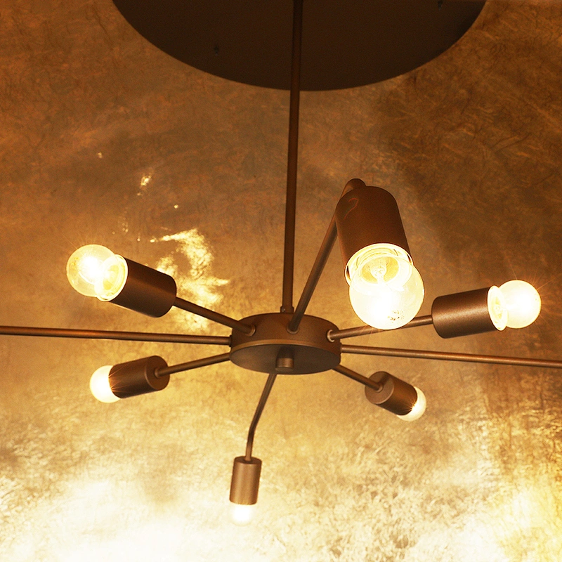 Rebecca Lighting Large Chandelier Six E27 Bulbs Black Minimalist Hotel Lighting