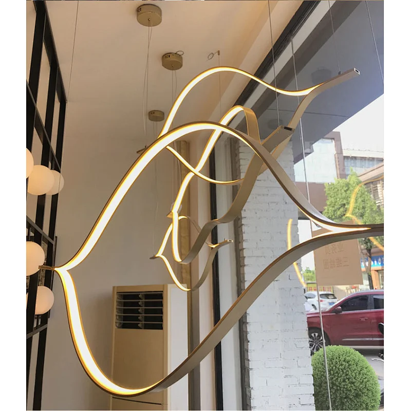 New Modern Restaurant Chandelier Simple Wave Led Bar Front Desk Nordic Hotel Lights