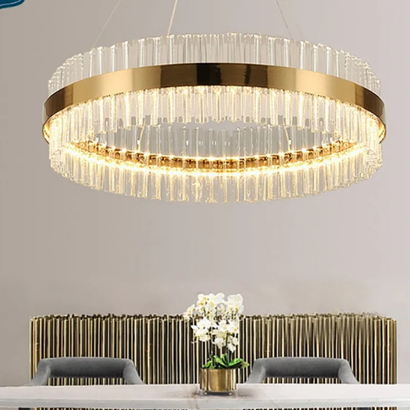 Modern simple and fashionable living room dining room bedroom ring crystal Fish line pendant lamp