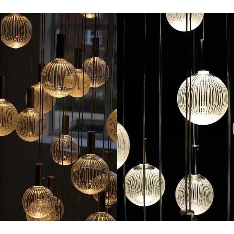 OEM ODM Alibaba Duplex Building Lobby Chandelier Villa Spiral Staircase Pendant Light Glass Lamp