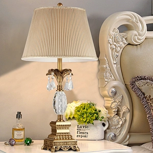 Modern Hotel Bedside Gold Luxury Crystal Table Lamp Fabric Desk Lamps