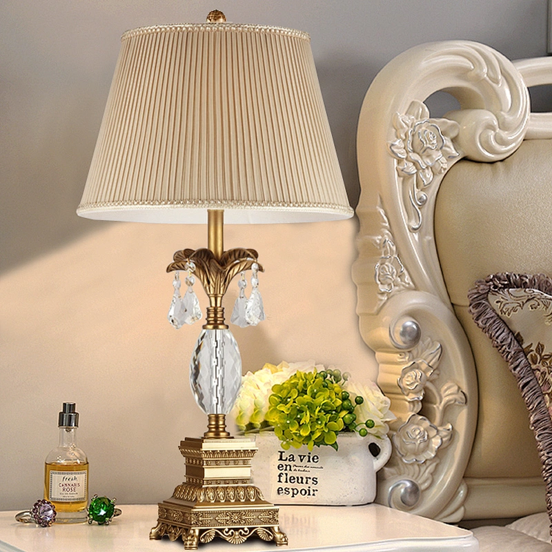 Modern Hotel Bedside Gold Luxury Crystal Table Lamp Fabric Desk Lamps