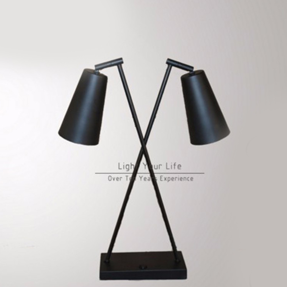 Adjustable Double Heads Black Bedside Reading Desk Lamp Led Table Lamps