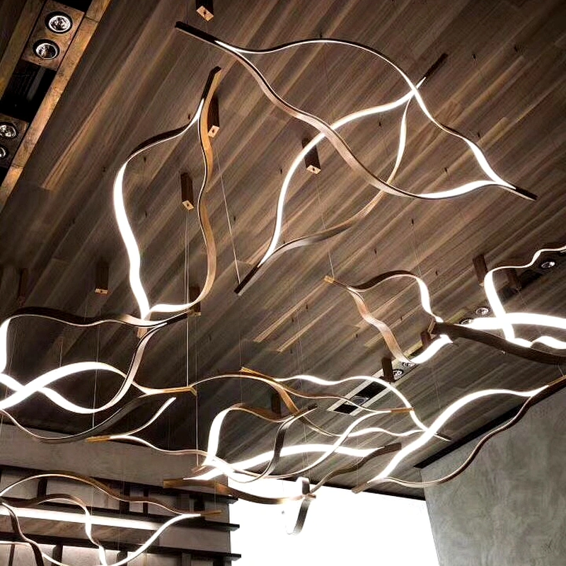 New Modern Restaurant Chandelier Simple Wave Led Bar Front Desk Nordic Hotel Lights