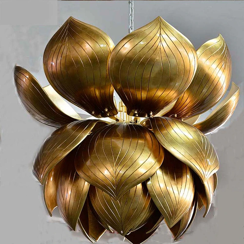 Guzhen Antique Gold Flower Hotel Large Project Chandelier For Hotel Lobby