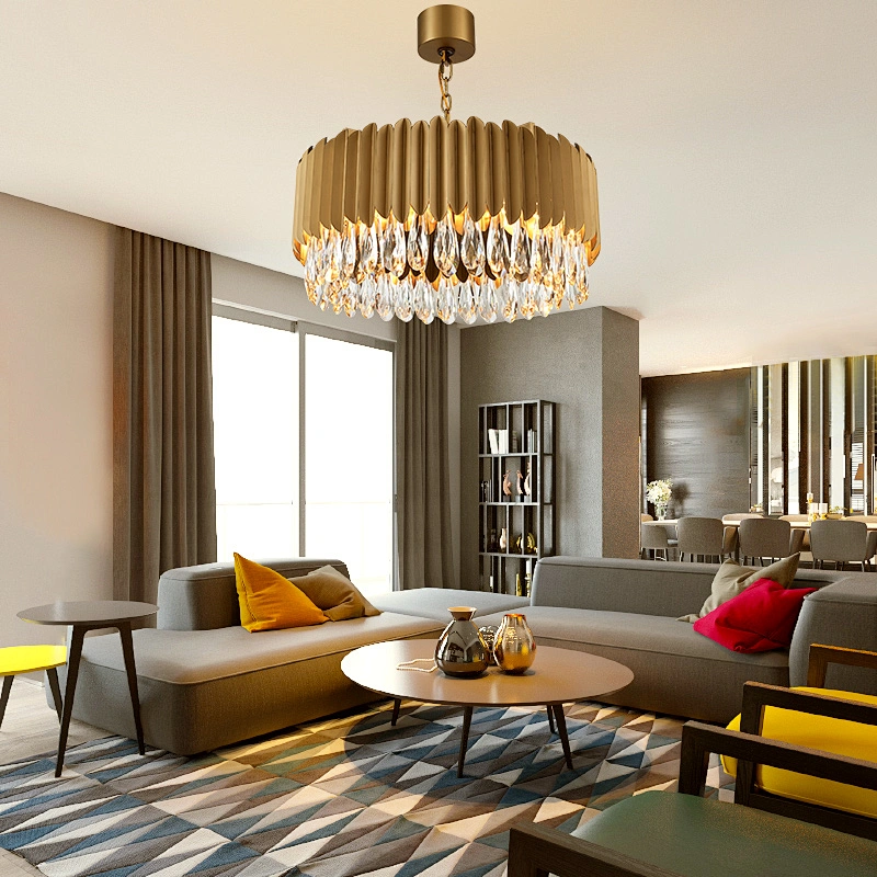 Modern french empire round dining room luxury led stainless steel k9 crystal lights chandelier