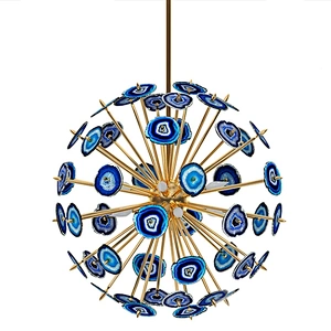 Modern Design Stainless Steel Natural Jades Luxury Sputnik Agate Chandelier Pendant Lamps