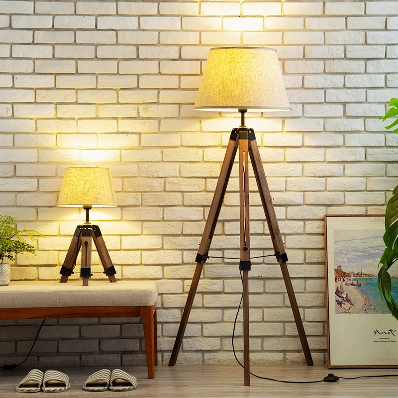 Contemporary hotel living room adjustable wooden tripod standing floor lamp