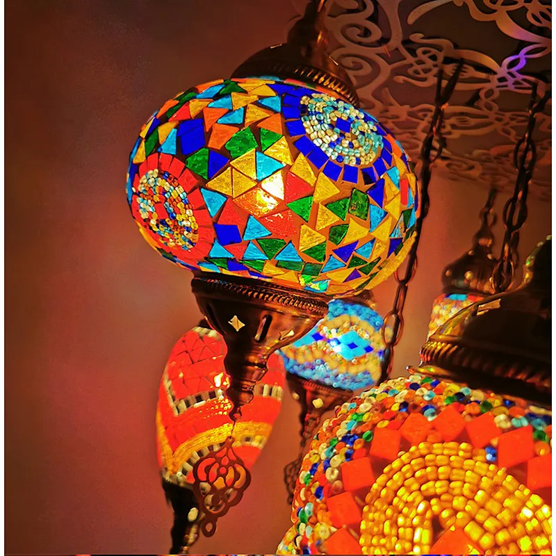 Custom Hotel Iron Lighting Hotel Villa Decorated Moroccan Paid Glass Chandeliers&pendant lights