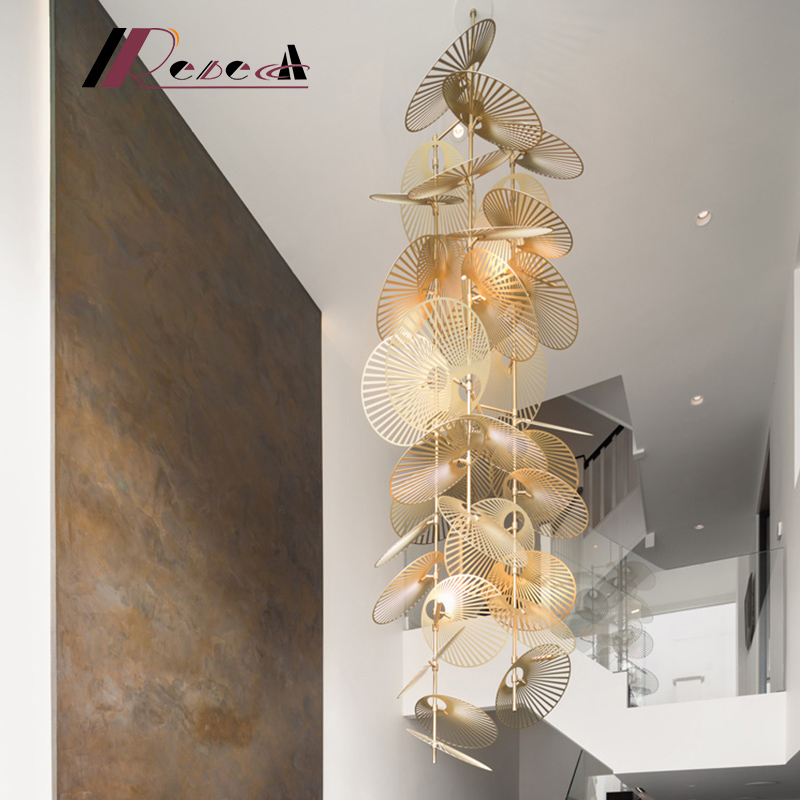 European-Style Creative Hotel Clubhouse Hollow-Leaf Chandelier Villa Revolving Staircase Lamp Chandelier