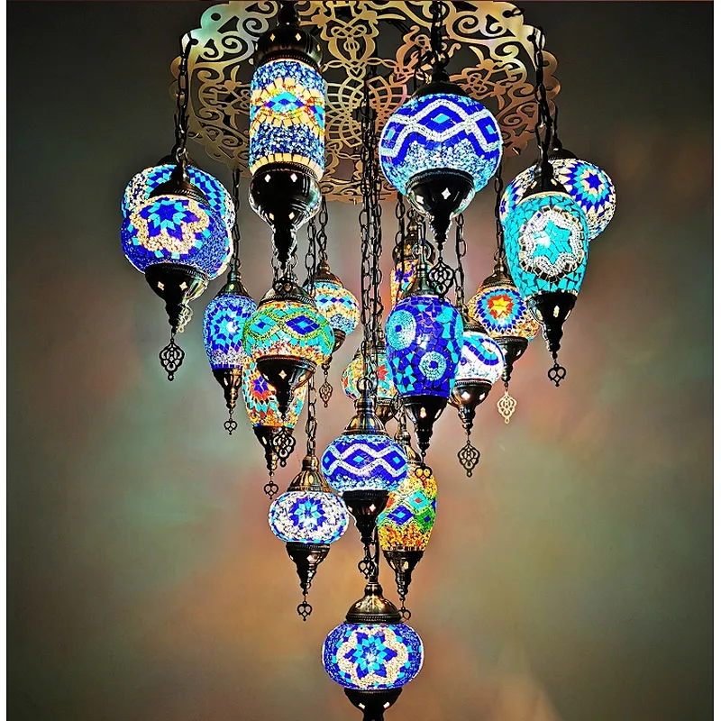 Custom Hotel Iron Lighting Hotel Villa Decorated Moroccan Paid Glass Chandeliers&pendant lights