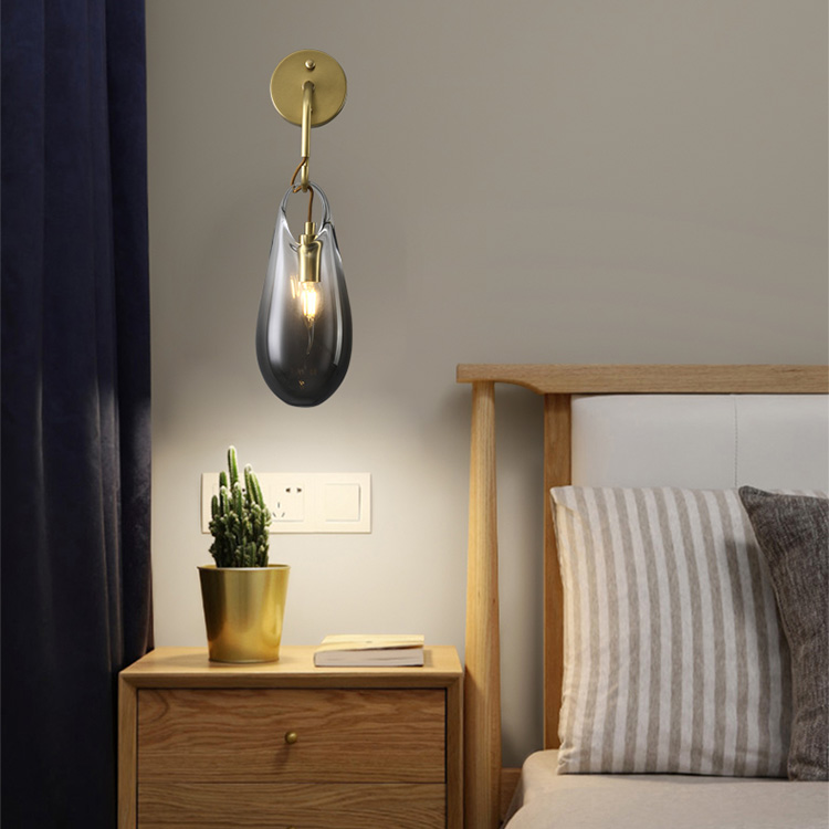 Modern Glass Wall Light Plating E14 Lighting Bedroom Wall Lamp Golden E14 LED BULB Iron +glass Shade White Box Hotel Guestroom