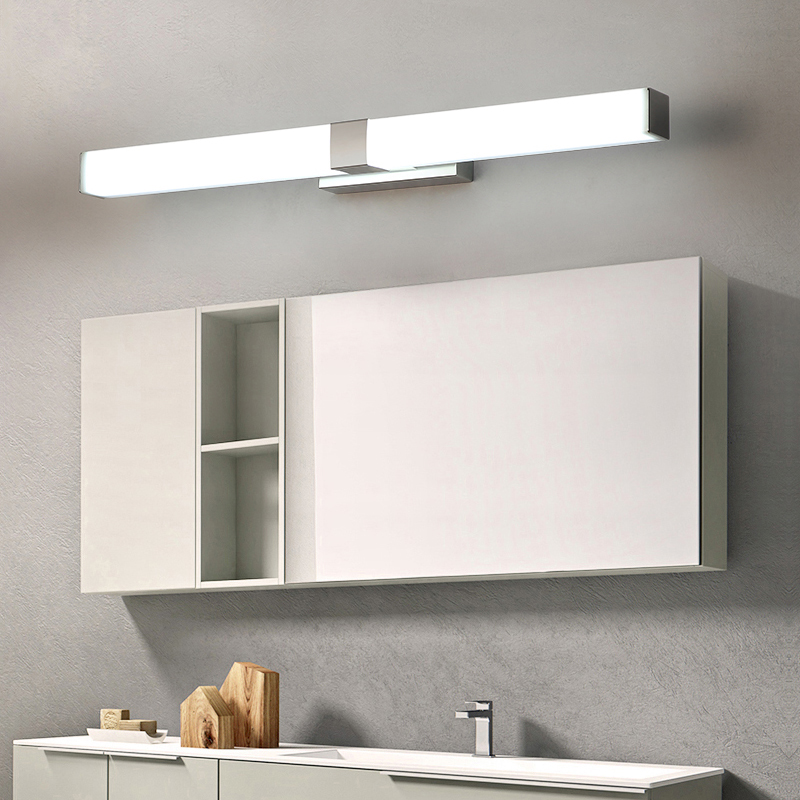 Simple chrome waterproof hotel decor stainless steel square mirror wall light custom hotel bathroom wall lights 12W/16W/24W IP47