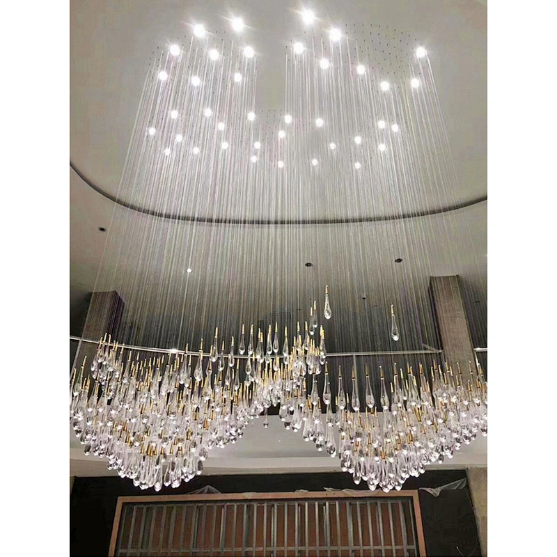 Creative Hotel shopping mall raindrop crystal chandelier engineering design custom combination meteor shower lamp