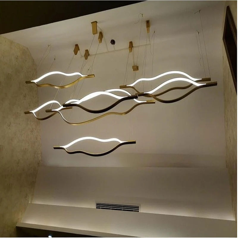 New Modern Restaurant Chandelier Simple Wave Led Bar Front Desk Nordic Hotel Lights
