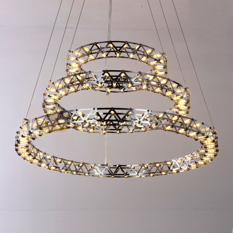 Modern Home  Ring Spark Stainless Steel Chandeliers Led Shop Ambience Decor Silver Lights Free Combination