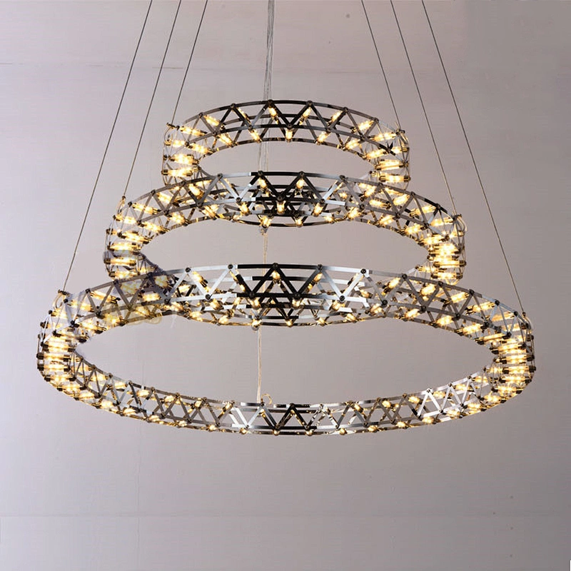 Modern Home  Ring Spark Stainless Steel Chandeliers Led Shop Ambience Decor Silver Lights Free Combination