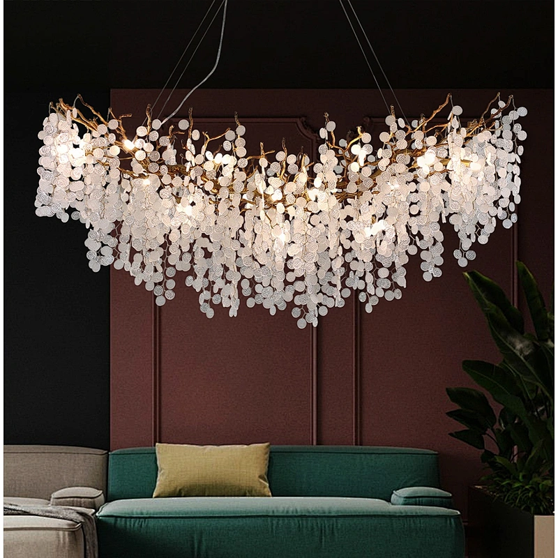Creative Living Room Snow Chandelier Room Bedroom Light Modern Copper Branch Dining Room Ceiling Glass Chandelier