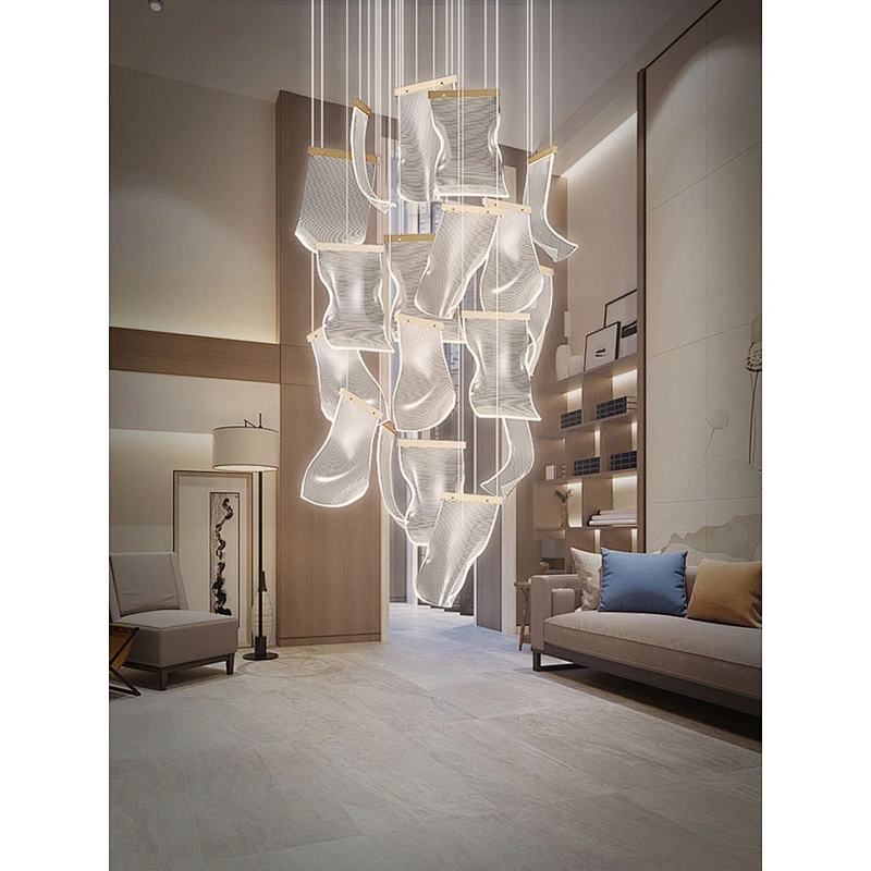 Nordic new dining room ceiling acrylic chandelier  luxury villa light stairs hotel chandelier engineering