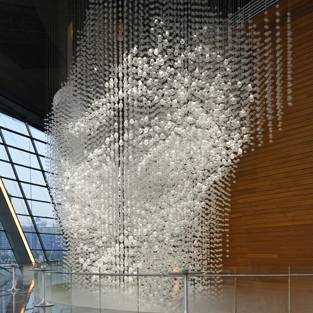 Customizable modern large hotel lobby wedding luxury glass long chandelier