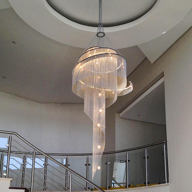 Large Living Room Villa Exhibition Hall Golden Ceiling Crystal Chandelier Hotel Project Tassel Revolving Staircase Chandelier