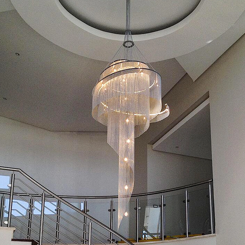 Large Living Room Villa Exhibition Hall Golden Ceiling Crystal Chandelier Hotel Project Tassel Revolving Staircase Chandelier