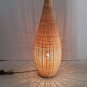 Bowling shape hotel decorative natural rattan standing floor lamp