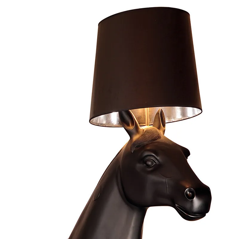 Tall And Big Horse Statue Led Floor Lamp With Conic Fabric Shade Unique Floor Lights