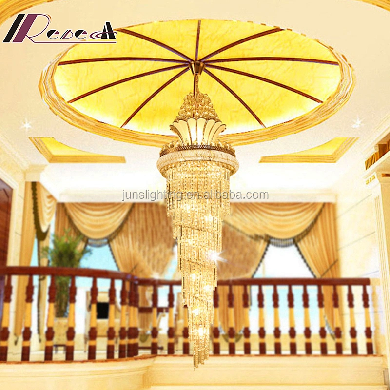 Modern hotel unique K9 crystal chandelier staircase pendant lamp