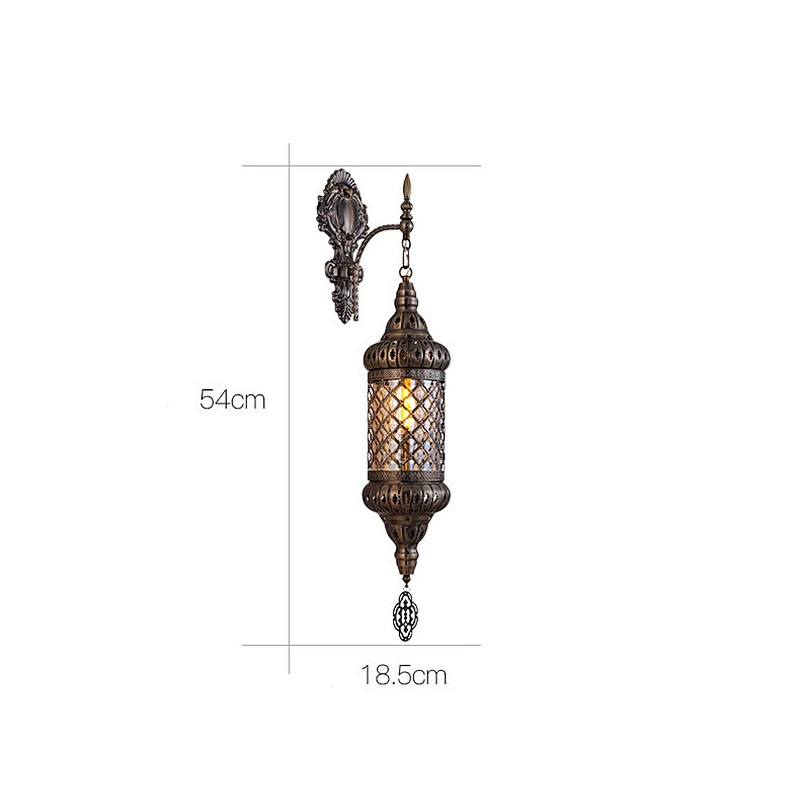 Single Head Glass Lampshade Restaurant Wall Light, Handmade Iron Hotel Atmosphere Hollow Wall Light E27 15W