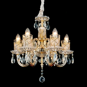 Elegant luxury high quality crystal chandelier fine glass carved led ceiling light