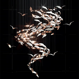 Modern designer custom glazed white feather hotel chandeliers villa ceiling decoration hanging ornaments chandeliers&lighting