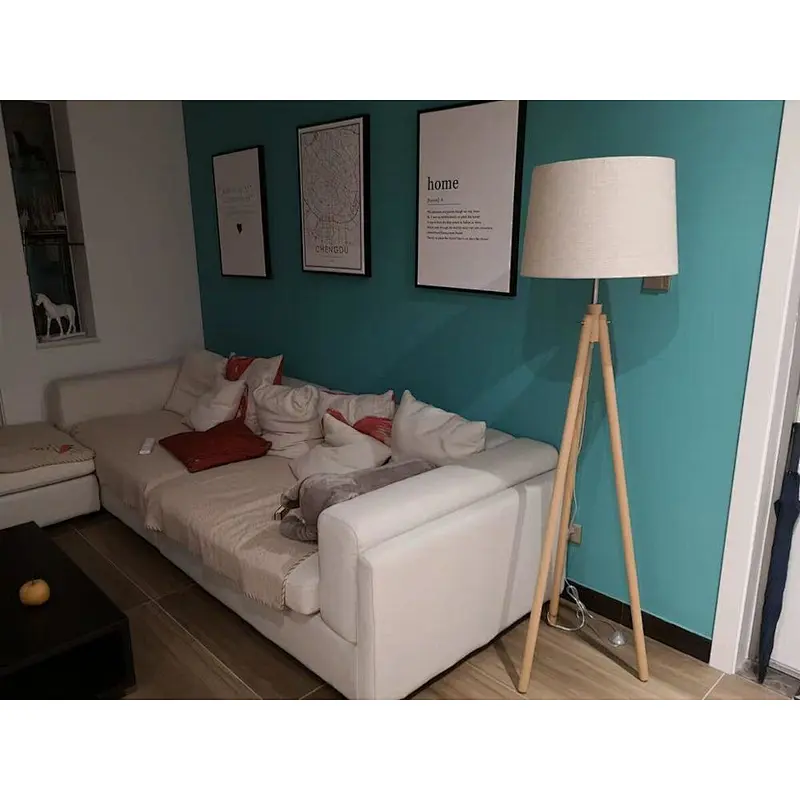 Modern Simple White shade Tripod Standing Wood Floor Lamp for Living Room