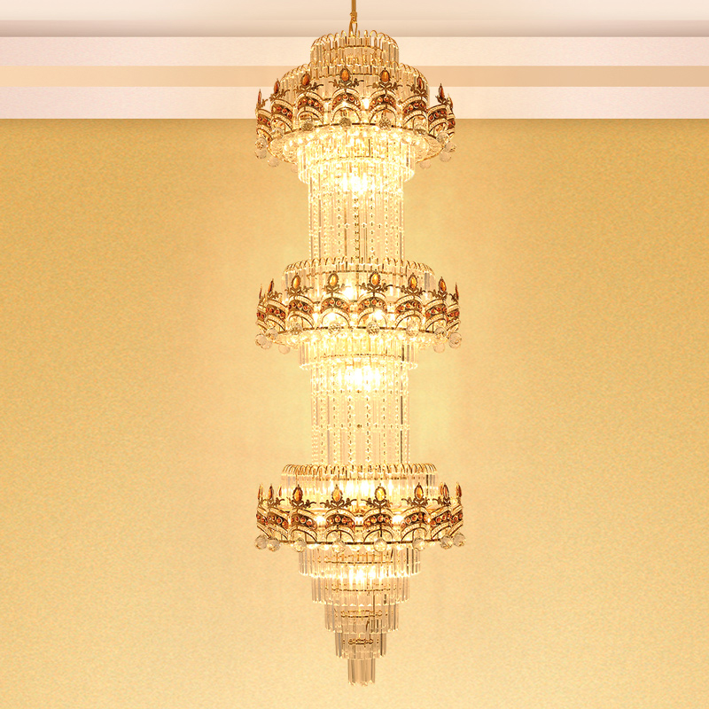 Luxury hotel lobby custom designed iron crystal chandelier European style villa large chandelier staircase long chandelier