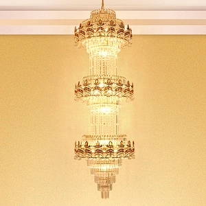 Luxury hotel lobby custom designed iron crystal chandelier European style villa large chandelier staircase long chandelier