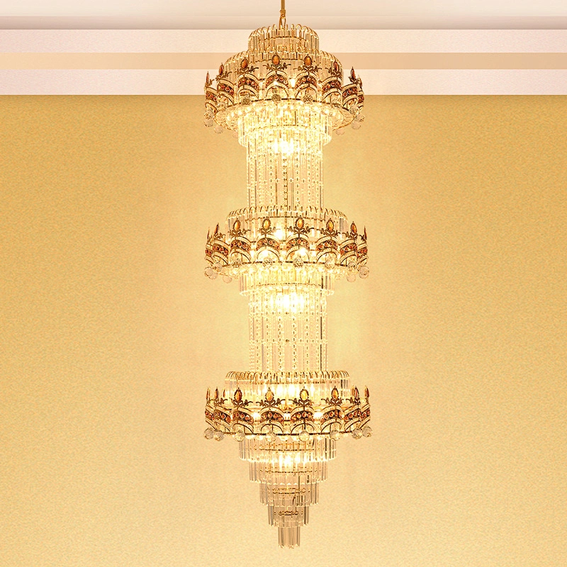 Luxury hotel lobby custom designed iron crystal chandelier European style villa large chandelier staircase long chandelier