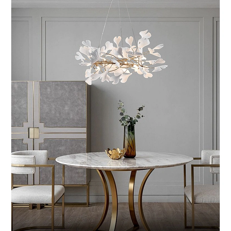 Simple white copper ceramic leaf dining room chandeliers, Nordic designer, iron ceramic chandeliers&pendant lights