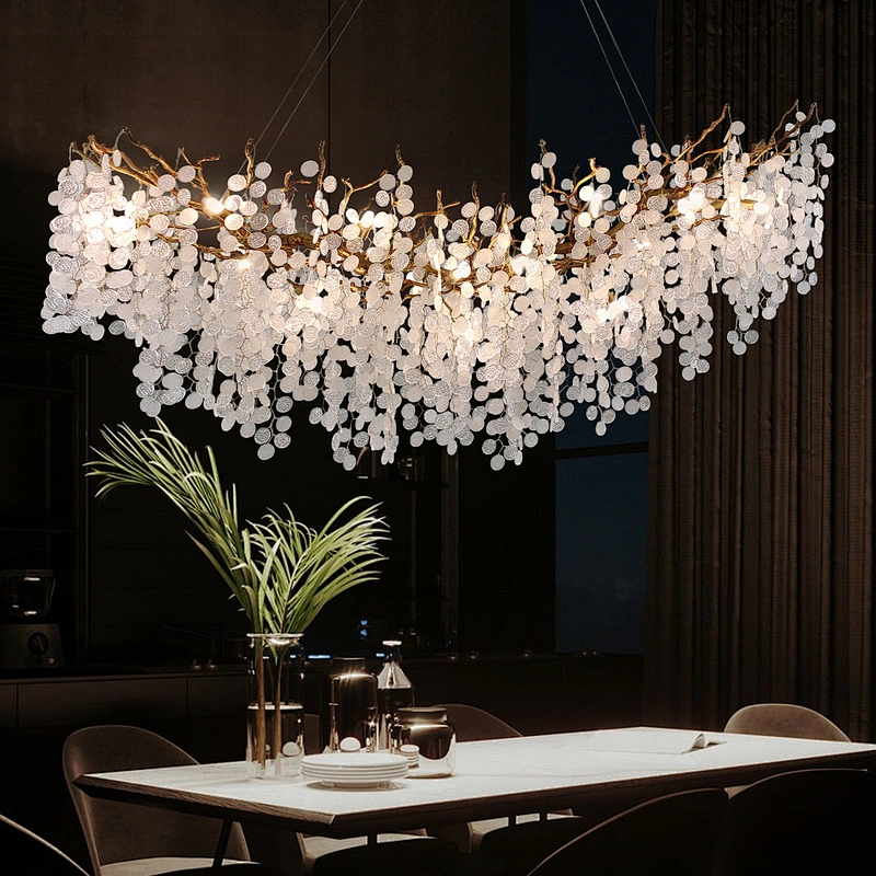 Creative Living Room Snow Chandelier Room Bedroom Light Modern Copper Branch Dining Room Ceiling Glass Chandelier