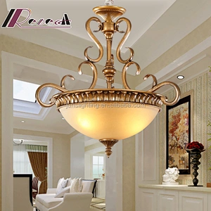 Classic Retro Glass Shade Iron Chandelier Pendant Lamp for Villa