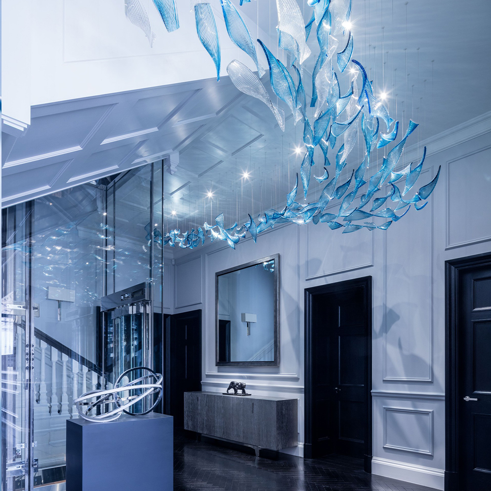 Hotel lobby large glass  chandeliers and pendant lights custom modeling luxury lighting for hotel