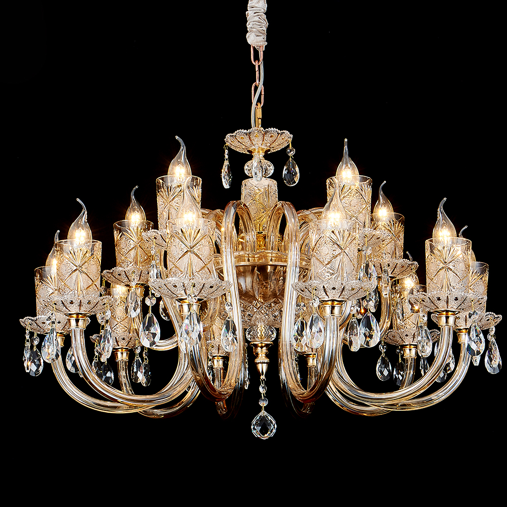 Elegant luxury high quality crystal chandelier fine glass carved led ceiling light