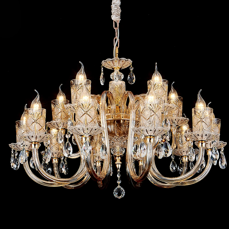 Elegant luxury high quality crystal chandelier fine glass carved led ceiling light