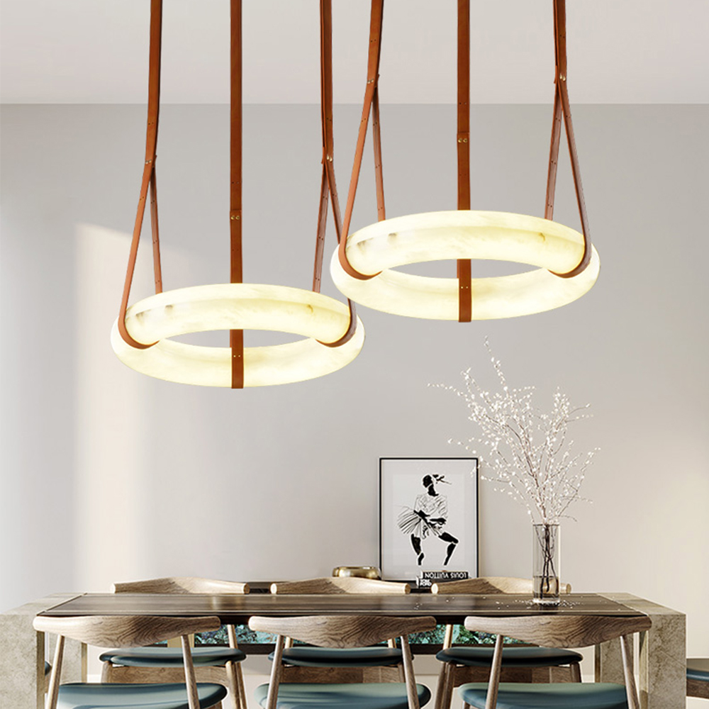 Nordic circle ring office living room decorative lights brass white round marble led pendant light