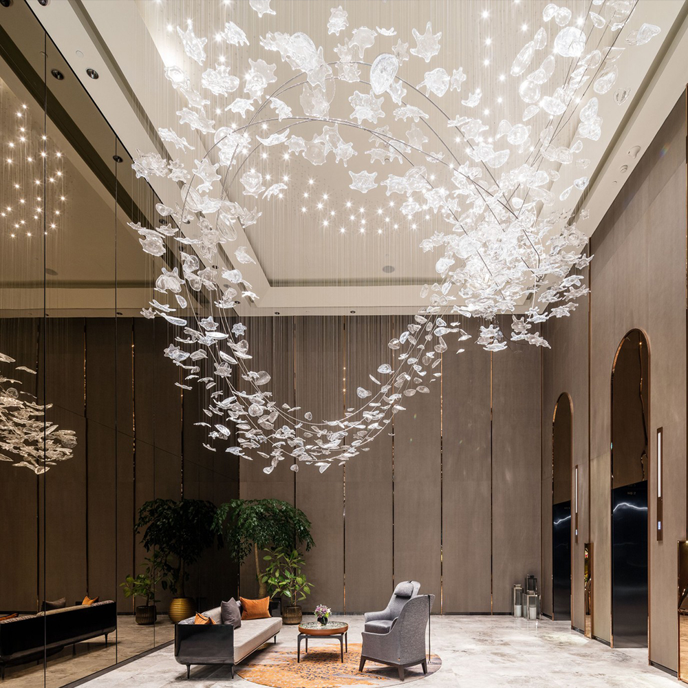 Modern design luxury glass chandeliers pendant lights Custom large hotel lobby chandelier lighting