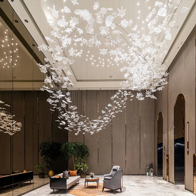 Modern design luxury glass chandeliers pendant lights Custom large hotel lobby chandelier lighting