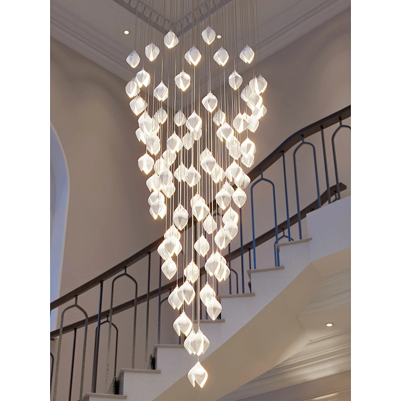 New ceramic magnolia stairwell chandelier designer Hotel lobby restaurant loft long chandeliers&pendant lights