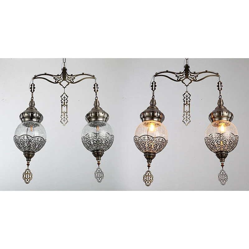 E27 15W Coffee Lamp Handmade Ice Cracked Glass System Hollow Chandelier Morocco&Turkish Double Headed Chandelier