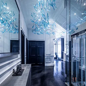 Hotel lobby large glass  chandeliers and pendant lights custom modeling luxury lighting for hotel