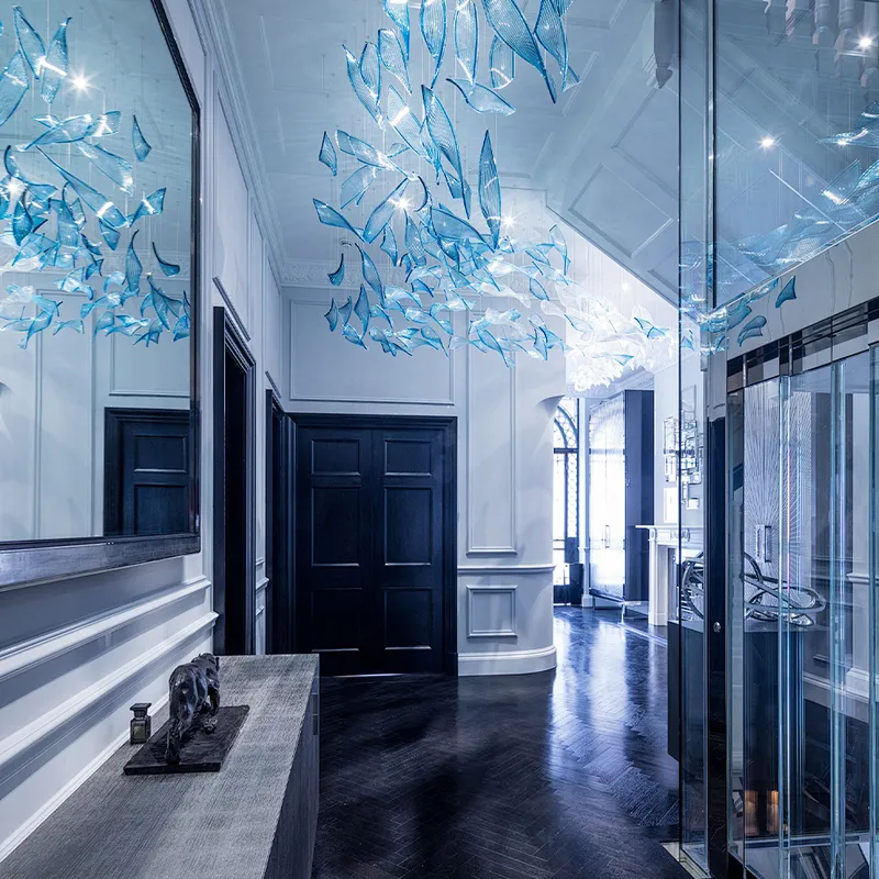 Hotel lobby large glass  chandeliers and pendant lights custom modeling luxury lighting for hotel